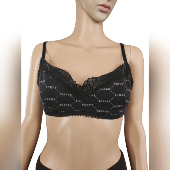 Savage X Fenty Cotton Essentials Black Caviar Logo Bralette - Picture 2 of 10